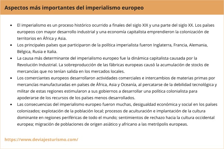 Resumen, esquema del imperialismo europeo